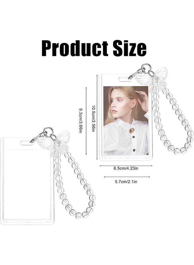Wffo 2Pcs Photocard Holder - Acrylic Butterfly Photo Card with Creative Butterfly Chain Keychain Clear Badge Holder for Id Bank Bus Student Card - 10.5 x 6.5cm - Image 2