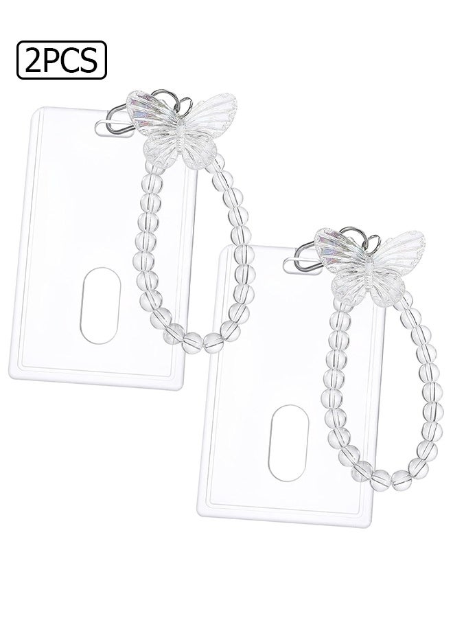 Wffo 2Pcs Photocard Holder - Acrylic Butterfly Photo Card with Creative Butterfly Chain Keychain Clear Badge Holder for Id Bank Bus Student Card - 10.5 x 6.5cm - Image 1