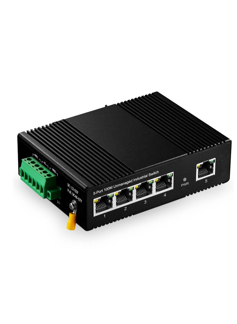 Beauenty 5 Port Gigabit Din Rail Industrial Ethernet Switch, Mini Industrial 5 Ports Gigabit Switch, Hardened 5 Port RJ45 10/100/1000Mbps Ethernet Switch, Fanless Wall Mount - Image 1