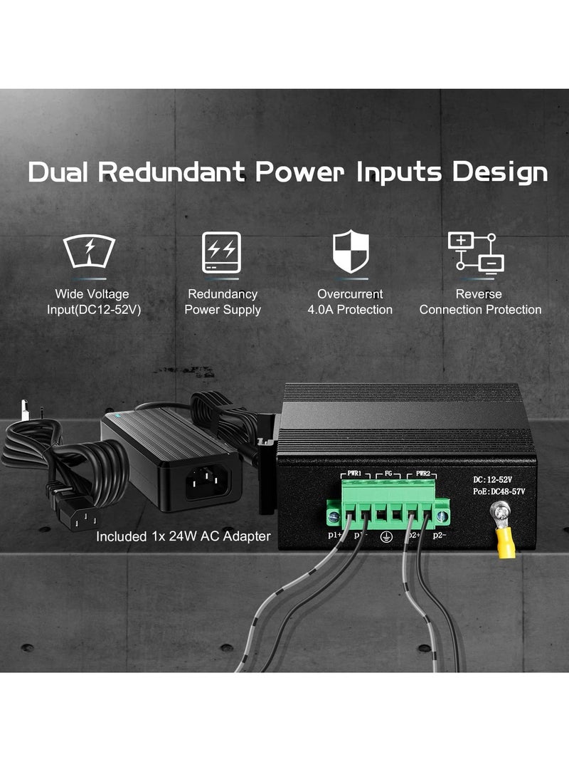 Beauenty 5 Port Gigabit Din Rail Industrial Ethernet Switch, Mini Industrial 5 Ports Gigabit Switch, Hardened 5 Port RJ45 10/100/1000Mbps Ethernet Switch, Fanless Wall Mount - Image 4