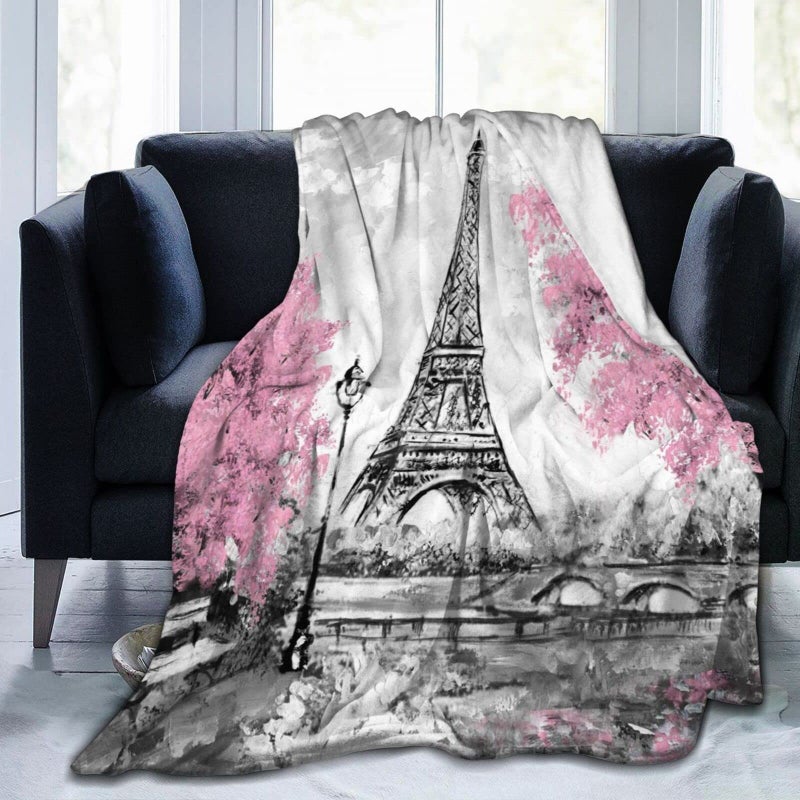 Perinsto Paris Eiffel Tower Throw Blanket Ultra Soft Warm All Season Decorative Fleece Blankets for Bed Chair Car Sofa Couch Bedroom 50X40