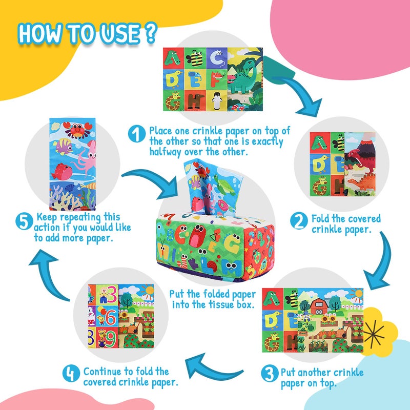 URMYWO Baby Tissue Box Toy - Montessori Baby Toys for 6-12 Months 1 Year Old Boy Girl - Soft Crinkle Sensory Toys for Infant Toddlers - Easter Basket Essentials Stuffers - Baby Boy Girl Gifts - Image 3