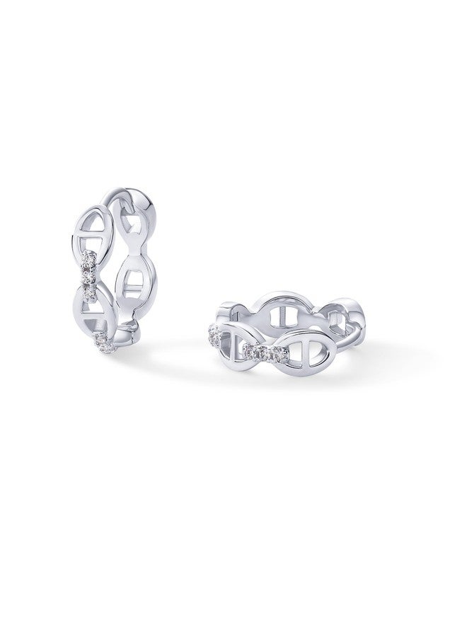 بافوا أقراط PAVOI مطلية بالروديوم من الفضة الإسترليني عيار 925 مرصعة بالزركونيا المكعبة، بتصميم سلسلة أنيقة للنساء | أقراط حلقية رقيقة مرصعة بالزركونيا المكعبة - Image 3