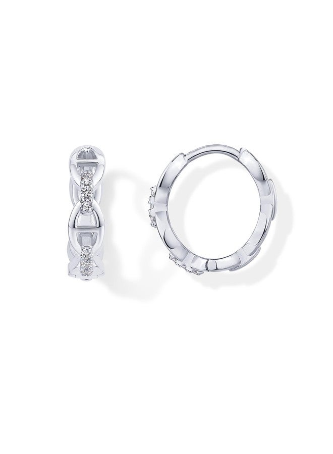 بافوا أقراط PAVOI مطلية بالروديوم من الفضة الإسترليني عيار 925 مرصعة بالزركونيا المكعبة، بتصميم سلسلة أنيقة للنساء | أقراط حلقية رقيقة مرصعة بالزركونيا المكعبة - Image 1