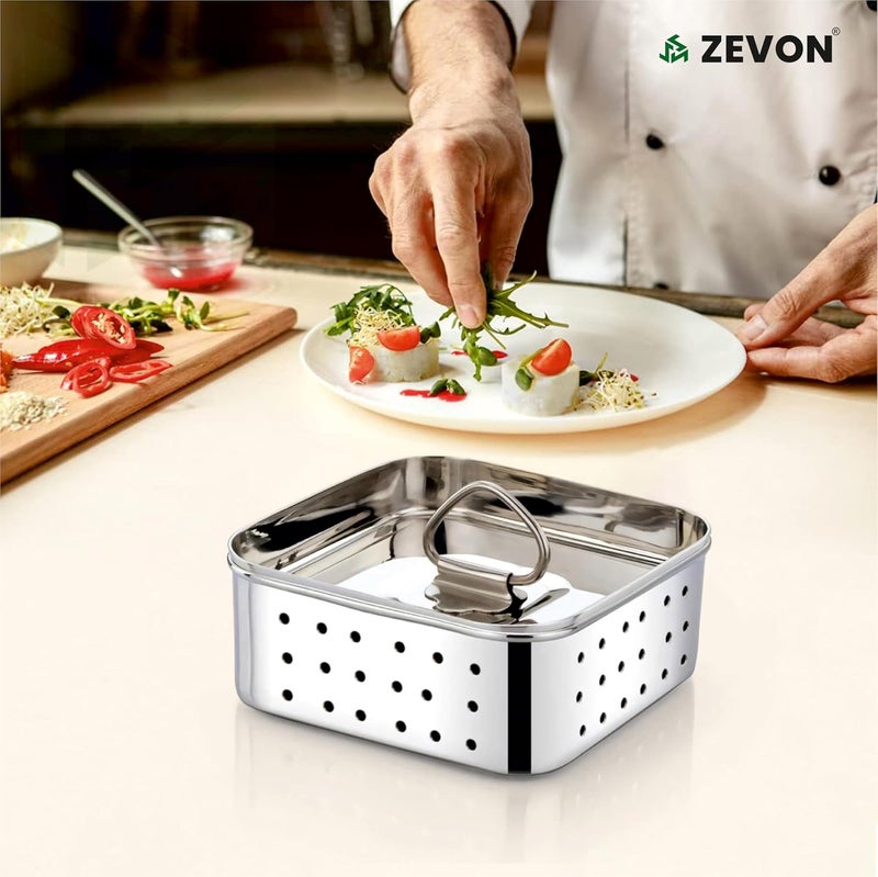 ZEVON ® Paneer Maker Steel - Paneer Maker Mould Press with Square Strainer | Stainless Steel Paneer and Tofu Making Machine | Fresh Paneer/Tofu/Sprout Press Mould for Kitchen Use (Square, 450ml) - Image 5