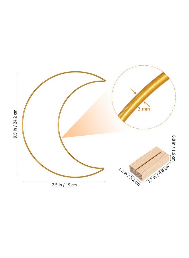 EXCEART Dining Table Decor 10 Sets Metal Floral Hoop Moon Shaped Metal Wreath Ring Stand with Wood Holder Centerpiece Table Decor for DIY Xmas Wedding Table Decor Flower Garlands - Image 3