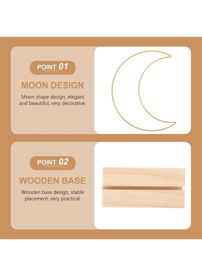 EXCEART Dining Table Decor 10 Sets Metal Floral Hoop Moon Shaped Metal Wreath Ring Stand with Wood Holder Centerpiece Table Decor for DIY Xmas Wedding Table Decor Flower Garlands - Image 4