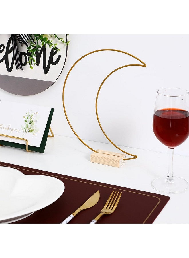 EXCEART Dining Table Decor 10 Sets Metal Floral Hoop Moon Shaped Metal Wreath Ring Stand with Wood Holder Centerpiece Table Decor for DIY Xmas Wedding Table Decor Flower Garlands - Image 2