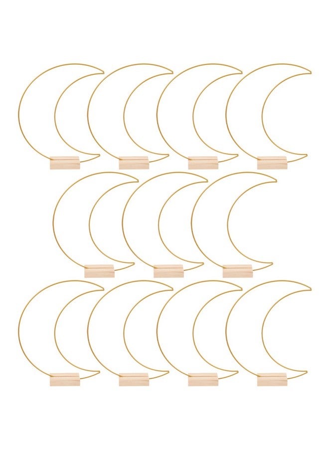 EXCEART Dining Table Decor 10 Sets Metal Floral Hoop Moon Shaped Metal Wreath Ring Stand with Wood Holder Centerpiece Table Decor for DIY Xmas Wedding Table Decor Flower Garlands - Image 1