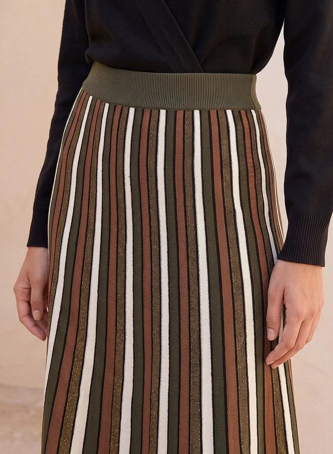 Iconic Iconic Maxi Length Striped Skirt with Pleats