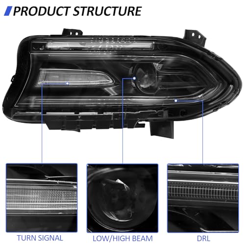 LEAVAN Headlights Assembly Fit for 2015 2016 2017 2018 2019 2020 Dodge Charger Halogen Model Headlamp with Turn Signal Lights Passenger Right Side - Image 2