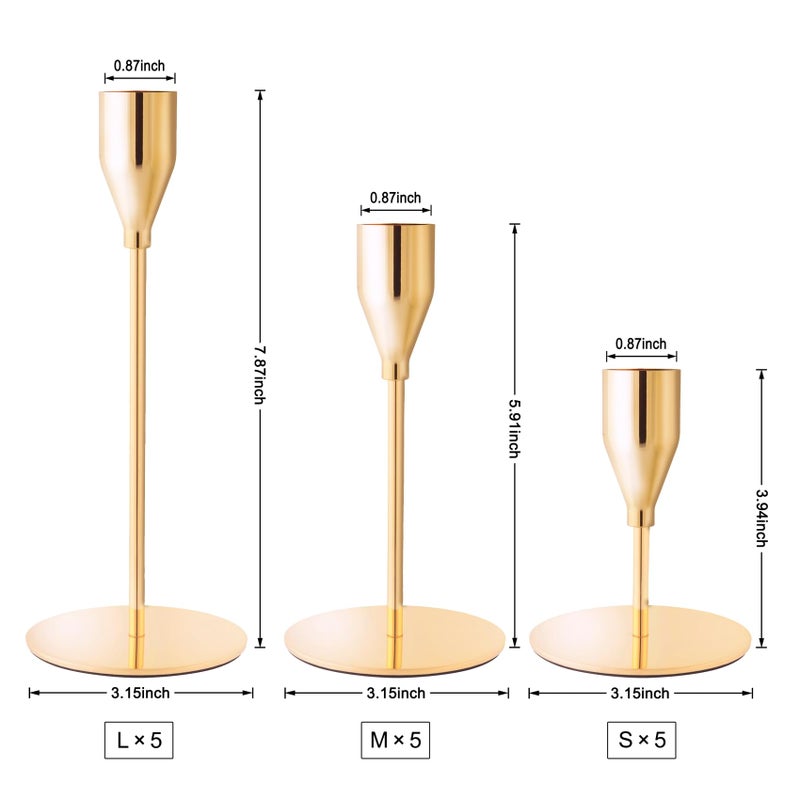 ECHFSM French Gold Taper Candle Holders for Wedding Table Centerpiece,Tall Taper Candlestick Holders Bulk Set of 15,Metal Candle Stick Holders for Dinning or Mantel Centerpiece,Party Home Decor - Image 2