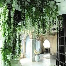 Tia Crafts Polyester Artificial Hanging Flowers For Ceiling Balcony | White Wisteria Vine | Home Party Decor Garden Outdoor Greenery Wall Decoration | Waterproof Washable 3.7Ft/Pack Of 12 (White, 12) - Image 2