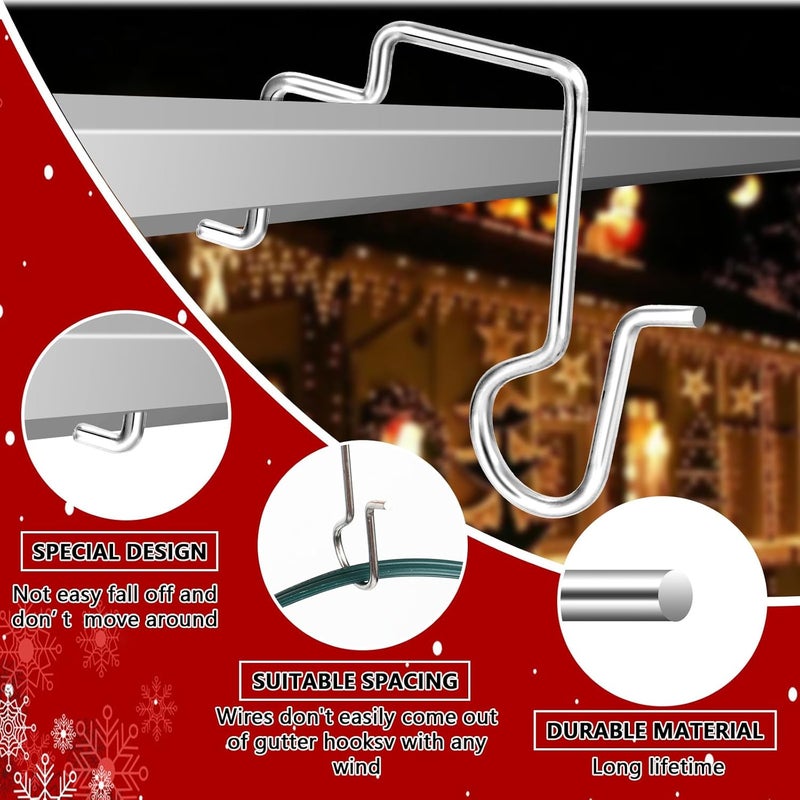 Tryly 50PCS Gutter Clips for Hanging Outdoor Lights, Gutter Guards Christmas Light Hooks Clips, Stainless Steel Gutter Hooks for Outdoor Halloween Christmas Lights (50) - Image 2