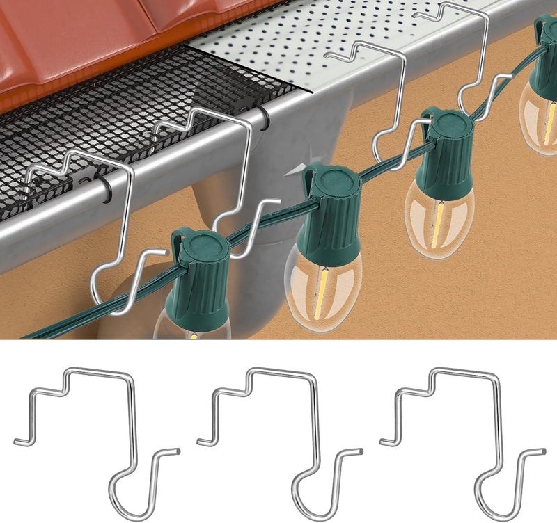 Tryly 50PCS Gutter Clips for Hanging Outdoor Lights, Gutter Guards Christmas Light Hooks Clips, Stainless Steel Gutter Hooks for Outdoor Halloween Christmas Lights (50) - Image 1