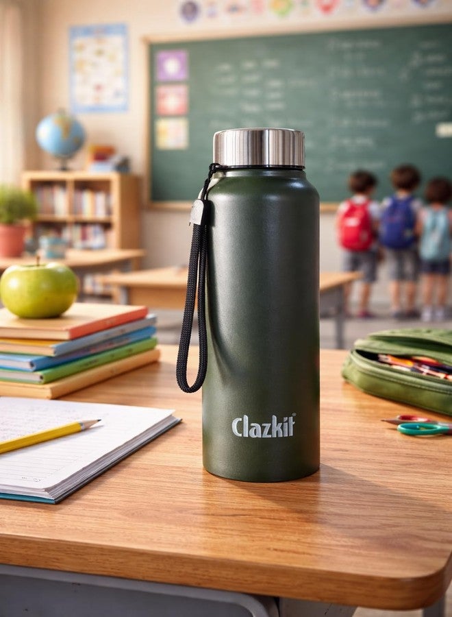 Clazkit Alpha Pro Classic Stainless Steel Water Bottle Single Wall 750ml| Lightweight, Leak-Proof, Reusable | Ideal for School Kid, Office, Gym & Travel | Green
