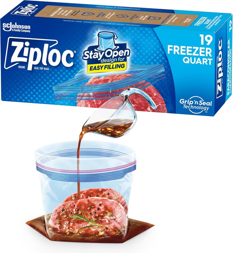Ziploc Freezer Bags with New Grip 'n Seal Technology, Quart, 19 Count - Image 1
