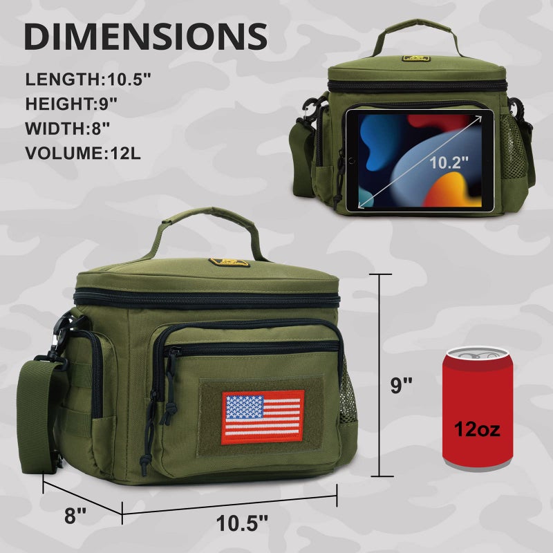 ATRIPACK Lunch Box for Men, Tactical Lunch Bag MOLLE Webbing Leakproof Insulated Large Lunch Cooler Women Adult Meal with Adjustable Shoulder Strap Durable Lunch Pail (Green) - Image 5