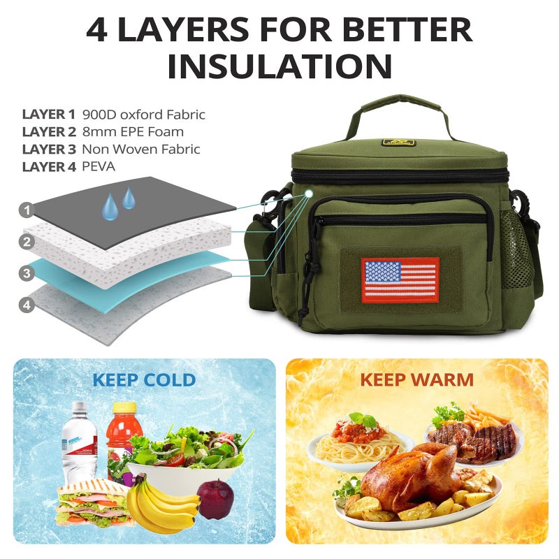 ATRIPACK Lunch Box for Men, Tactical Lunch Bag MOLLE Webbing Leakproof Insulated Large Lunch Cooler Women Adult Meal with Adjustable Shoulder Strap Durable Lunch Pail (Green) - Image 4