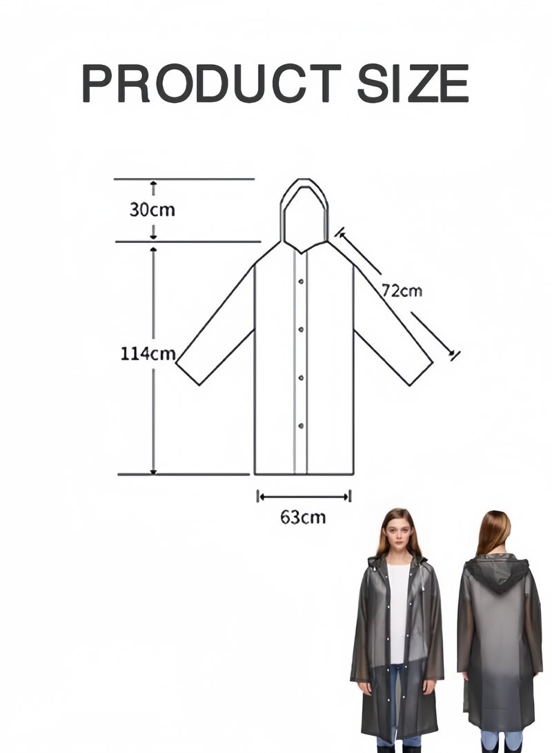 Adult Raincoat Reusable,Thickened Clear Lightweight Raincoat with Hood and Elastic Cuffs,EVA Poncho Raincoat Men Womens Raincoat for Family Fishing Trip(Black) - Image 5