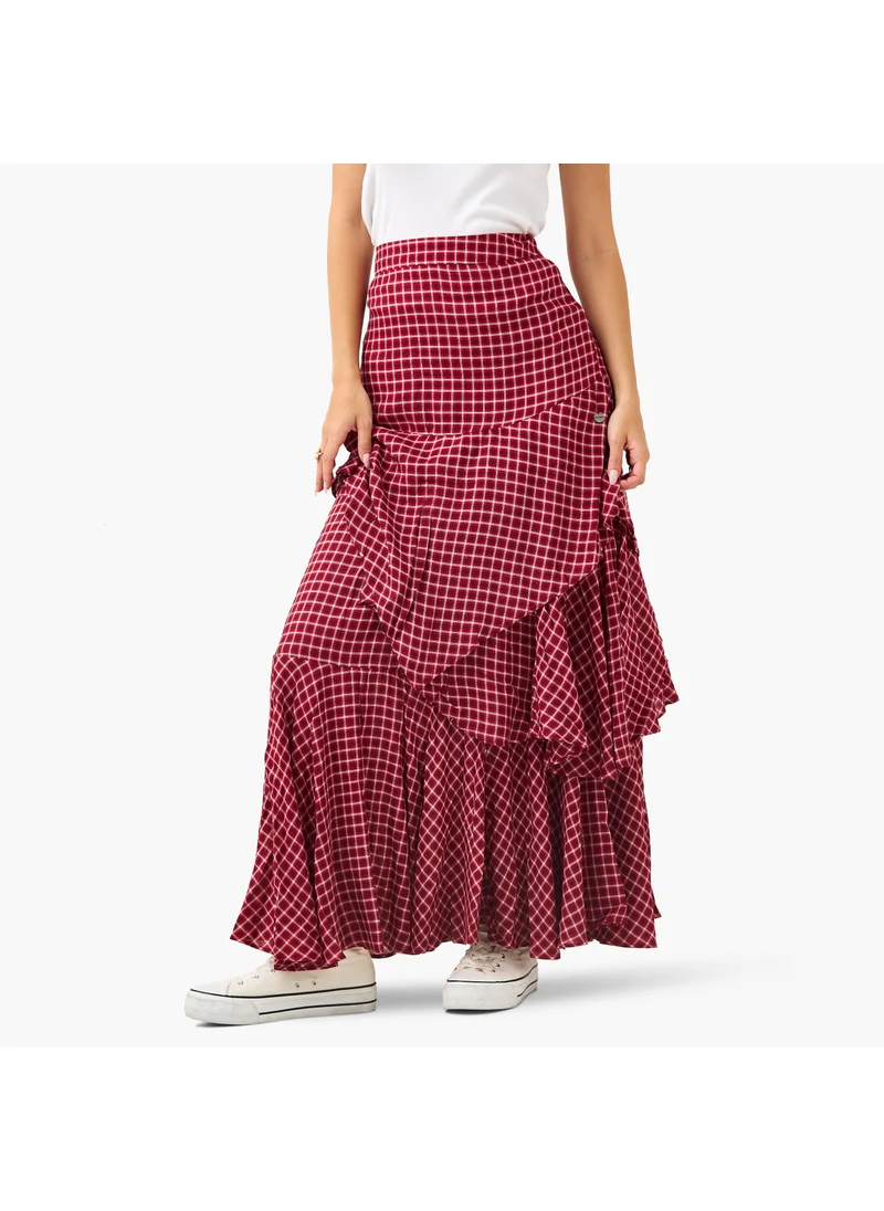 لي كوبر Lee Cooper Checked Layered Maxi Skirt with Semi-Elasticated Waist