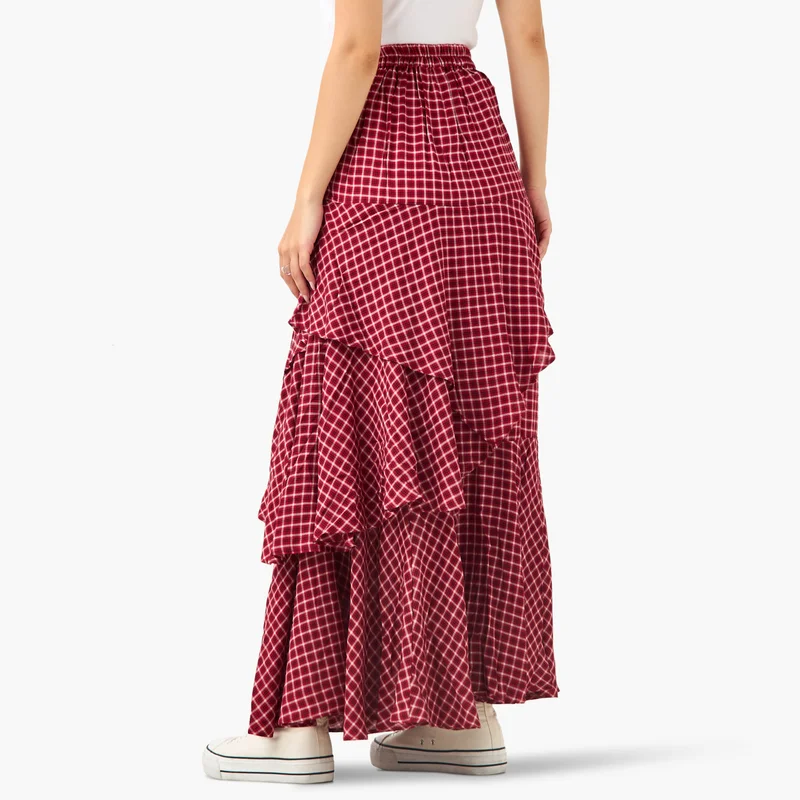 Lee Cooper Lee Cooper Checked Layered Maxi Skirt with Semi-Elasticated Waist