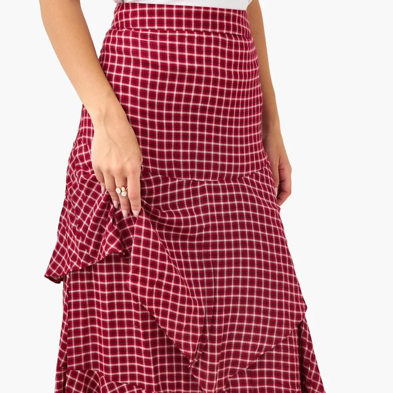 Lee Cooper Lee Cooper Checked Layered Maxi Skirt with Semi-Elasticated Waist