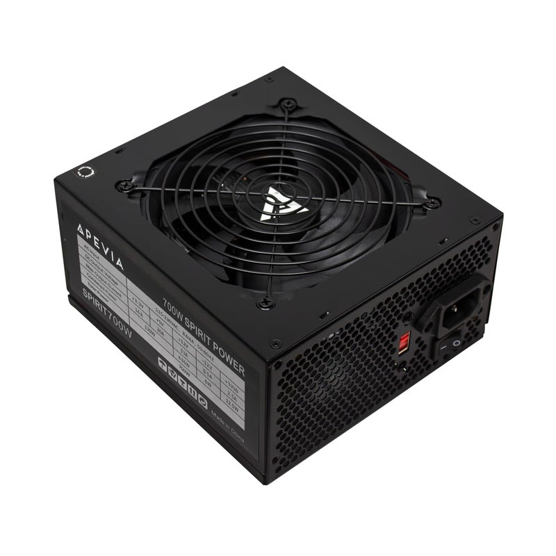 APEVIA مزود طاقة Apevia ATX-SP700 Spirit ATX مع مروحة 120 مم ذات تحكم حراري تلقائي، مفتاح 115/230 فولت، جميع الحمايات - Image 1