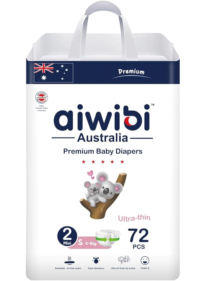 aiwibi Premium Ultra Thin Baby Diapers 72 Pieces Small - Image 1