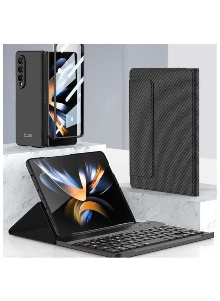 Generic - Samsung Galaxy Z Fold 4/ Z Fold 3 Phone Keyboard Shell + Phone Case,Deformable Folding Detachable Bluetooth Keyboard Holster Leather Keyboard Stand Cover - Image 1