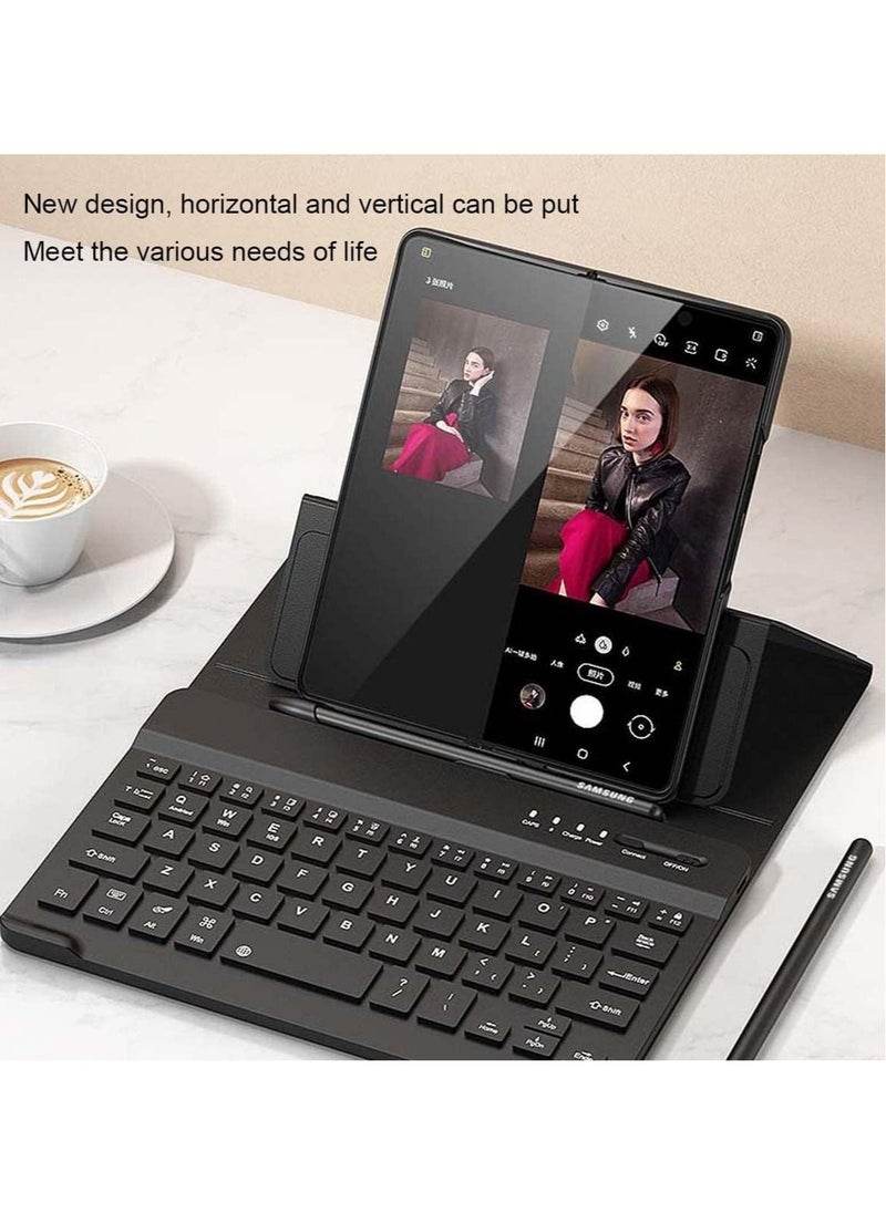 Generic - Samsung Galaxy Z Fold 4/ Z Fold 3 Phone Keyboard Shell + Phone Case,Deformable Folding Detachable Bluetooth Keyboard Holster Leather Keyboard Stand Cover - Image 1