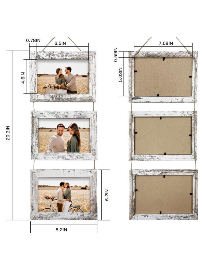 Rexllon 5x7 Hanging Picture Frames, Wall Picture Frames with Tempered Glass, Folding Picture Frame Displays 3 Photos for Wall Decor, Distressed White - Image 2