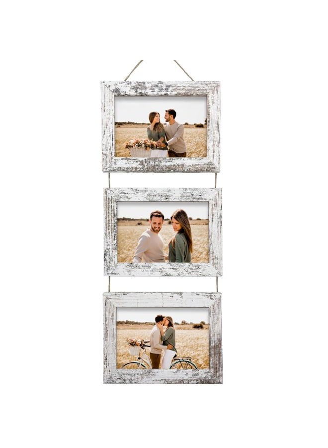 Rexllon 5x7 Hanging Picture Frames, Wall Picture Frames with Tempered Glass, Folding Picture Frame Displays 3 Photos for Wall Decor, Distressed White - Image 1