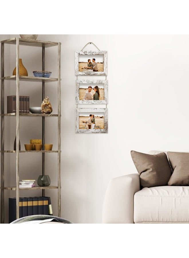 Rexllon 5x7 Hanging Picture Frames, Wall Picture Frames with Tempered Glass, Folding Picture Frame Displays 3 Photos for Wall Decor, Distressed White - Image 4