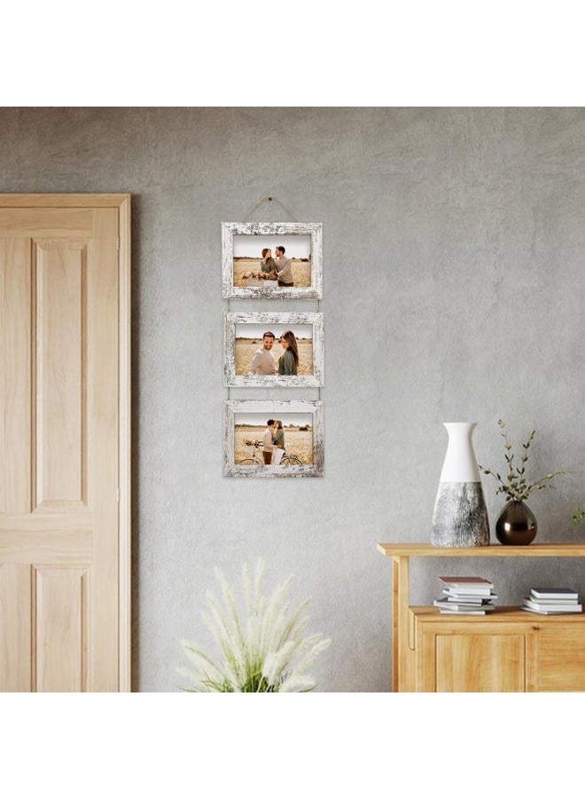 Rexllon 5x7 Hanging Picture Frames, Wall Picture Frames with Tempered Glass, Folding Picture Frame Displays 3 Photos for Wall Decor, Distressed White - Image 5