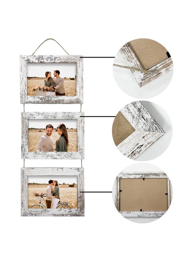 Rexllon 5x7 Hanging Picture Frames, Wall Picture Frames with Tempered Glass, Folding Picture Frame Displays 3 Photos for Wall Decor, Distressed White - Image 3