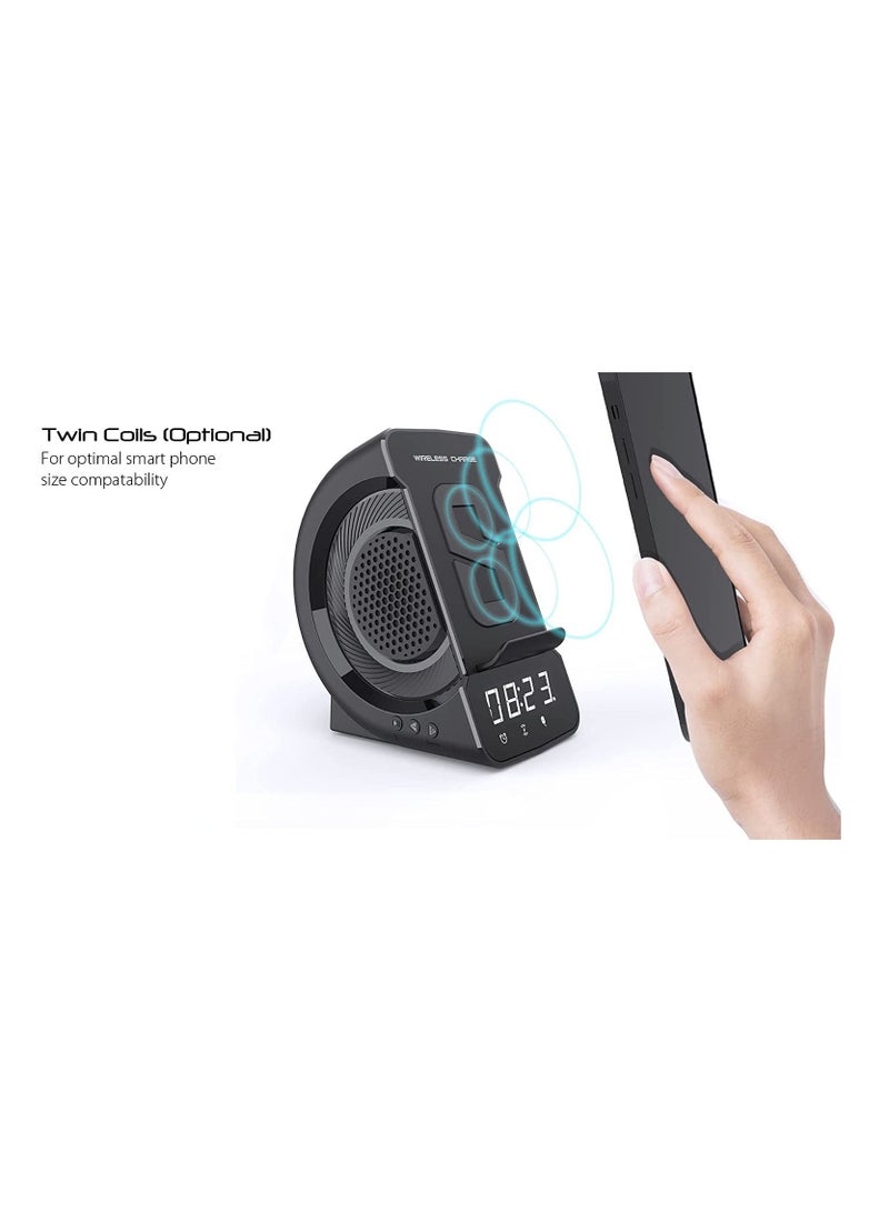 2022 New Three-in-One Creative Wireless Charging Bluetooth Speaker Clock Alarm Clock Private Model (Lron Gray)  - Image 3