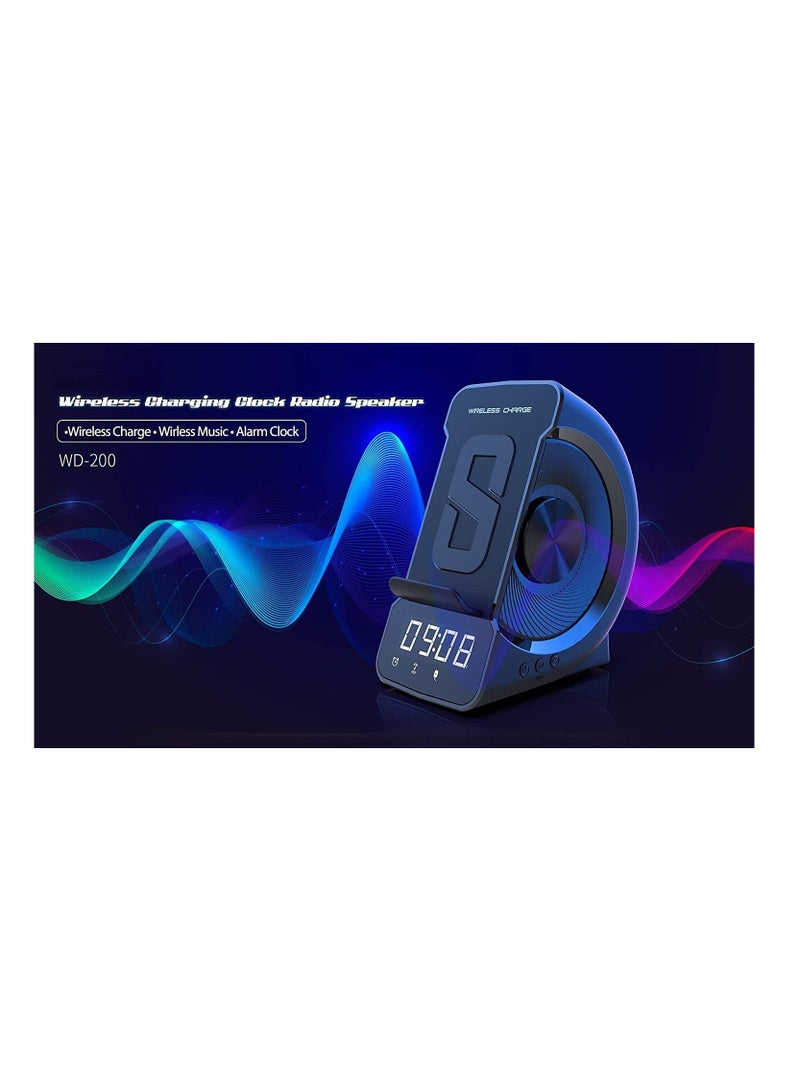 2022 New Three-in-One Creative Wireless Charging Bluetooth Speaker Clock Alarm Clock Private Model (Lron Gray)  - Image 4