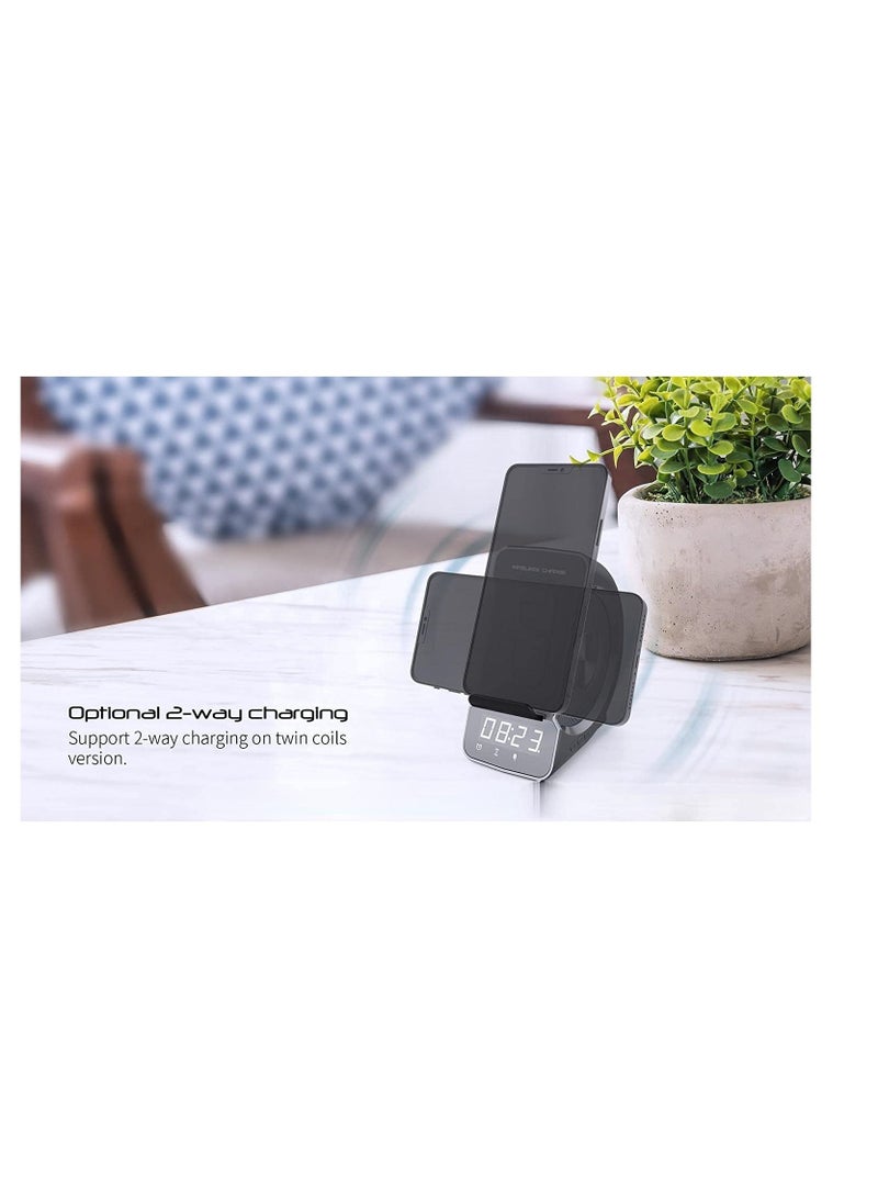 2022 New Three-in-One Creative Wireless Charging Bluetooth Speaker Clock Alarm Clock Private Model (Lron Gray)  - Image 2