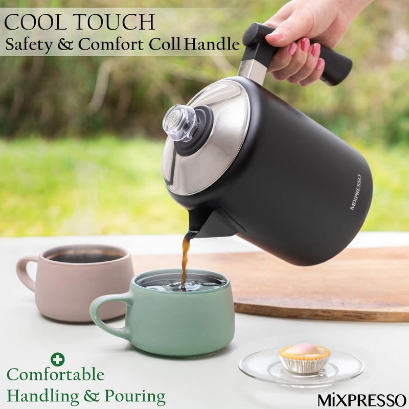 Mixpresso Black Stainless Steel Coffee Percolator Stovetop, 37oz Classic Percolator Coffee Pot, Great For Camping Pot, 5-8 Cup Stove Top Espresso Maker, Cool-Touch Handle - Image 5