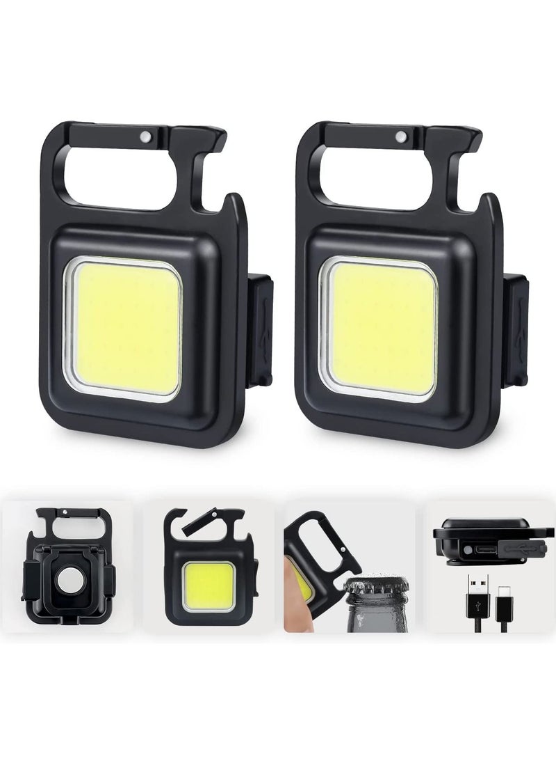 Generic - COB Keychain Work Light, Keychain Flashlight 1000 Lumen Emergency Light with 3 Light Mode Magnetic Work Light and Folding Bracket Bottle Opener, Portable Flashlight for Camping, Hiking(2 Pcs) - Image 1
