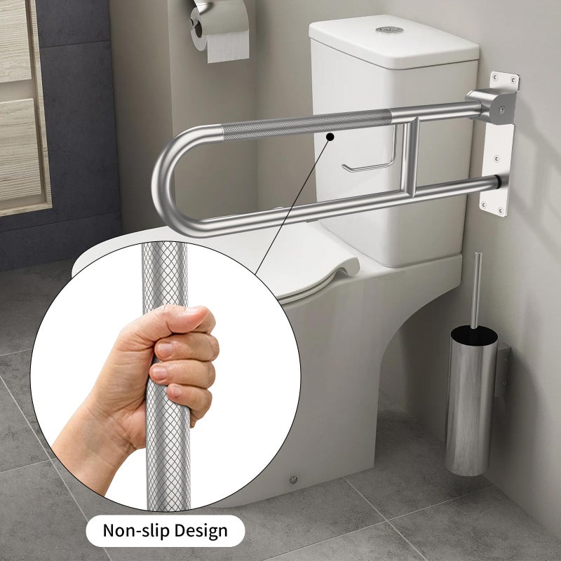 YuanDe Toilet Grab Bar 30.3 Inch, YuanDe Brushed Nickel Anti-Slip Support Rail, U Shaped Flip-Up Grab Bar with Paper Holder, Stainless Steel Knurled Handicap Safety Handrails for Disabled Elderly Pregnant - Image 4