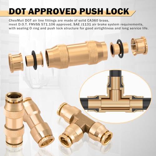 CheeMuii 76 Pcs Brass DOT Air Line Fittings Kit Push Lock Air Fittings Push to Connect Fittings NPT Thread & Quick Connect Air Hose Fittings for DOT Air Line Air Hose Pneumatic Tubing - Image 4
