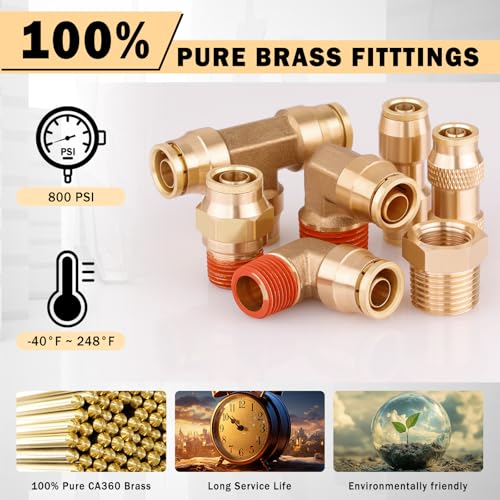CheeMuii 76 Pcs Brass DOT Air Line Fittings Kit Push Lock Air Fittings Push to Connect Fittings NPT Thread & Quick Connect Air Hose Fittings for DOT Air Line Air Hose Pneumatic Tubing - Image 3
