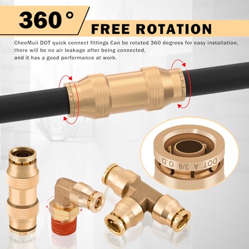 CheeMuii 76 Pcs Brass DOT Air Line Fittings Kit Push Lock Air Fittings Push to Connect Fittings NPT Thread & Quick Connect Air Hose Fittings for DOT Air Line Air Hose Pneumatic Tubing - Image 5