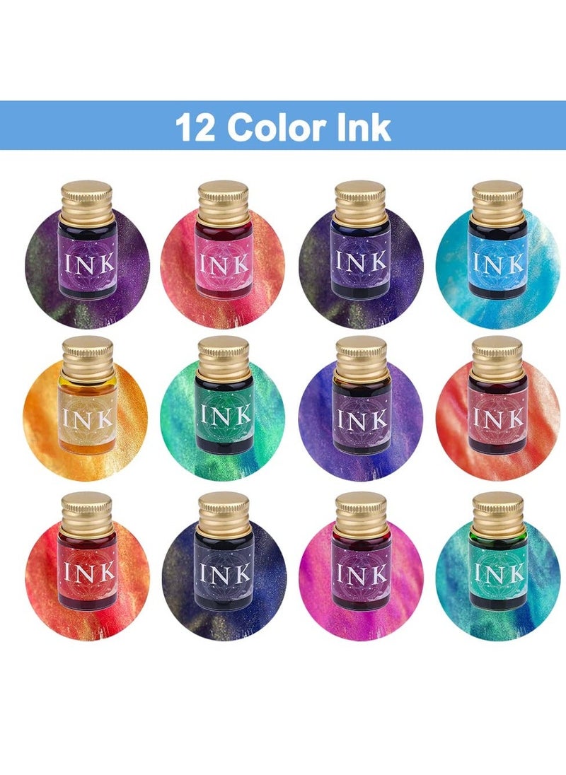 Generic - Glass Dip Pen and Ink Set with 2 Calligraphy Crystal Pens and 12 Gold Inks, Pen Holder & Cleansing Cup, Glass Dip Pen Beginners Gift Set for Art, Drawing, Writing, Signatures, Cards - Image 1