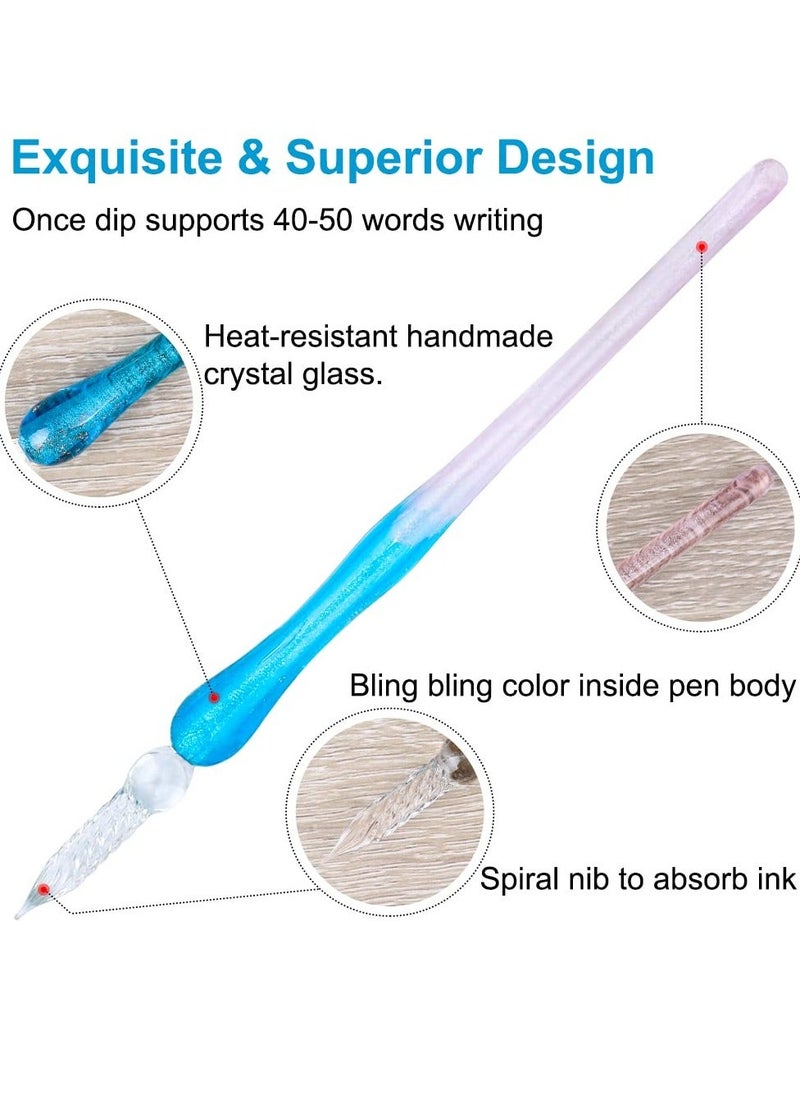 Generic - Glass Dip Pen and Ink Set with 2 Calligraphy Crystal Pens and 12 Gold Inks, Pen Holder & Cleansing Cup, Glass Dip Pen Beginners Gift Set for Art, Drawing, Writing, Signatures, Cards - Image 1