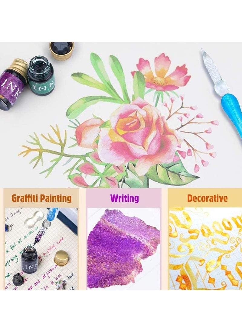 Generic - Glass Dip Pen and Ink Set with 2 Calligraphy Crystal Pens and 12 Gold Inks, Pen Holder & Cleansing Cup, Glass Dip Pen Beginners Gift Set for Art, Drawing, Writing, Signatures, Cards - Image 1