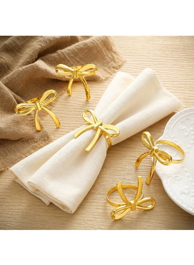 6 Pcs Gold Bow Napkin Rings, Butterfly Napkin Holders for Wedding Birthday Party Thanksgiving Christmas, Zinc Alloy Napkin Rings for Dinner Banquet Family Gathering Decoration - Image 3