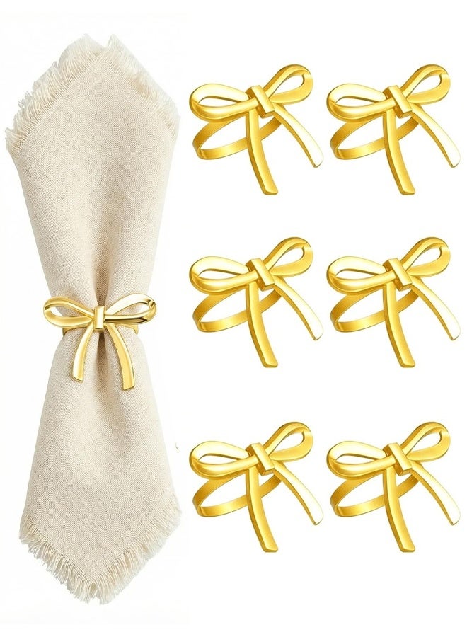 6 Pcs Gold Bow Napkin Rings, Butterfly Napkin Holders for Wedding Birthday Party Thanksgiving Christmas, Zinc Alloy Napkin Rings for Dinner Banquet Family Gathering Decoration - Image 1